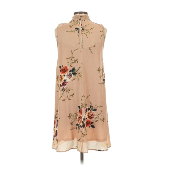 Peach/Nude Lace Neck Floral Mini Cocktail Dress Small - Picture 2 of 5